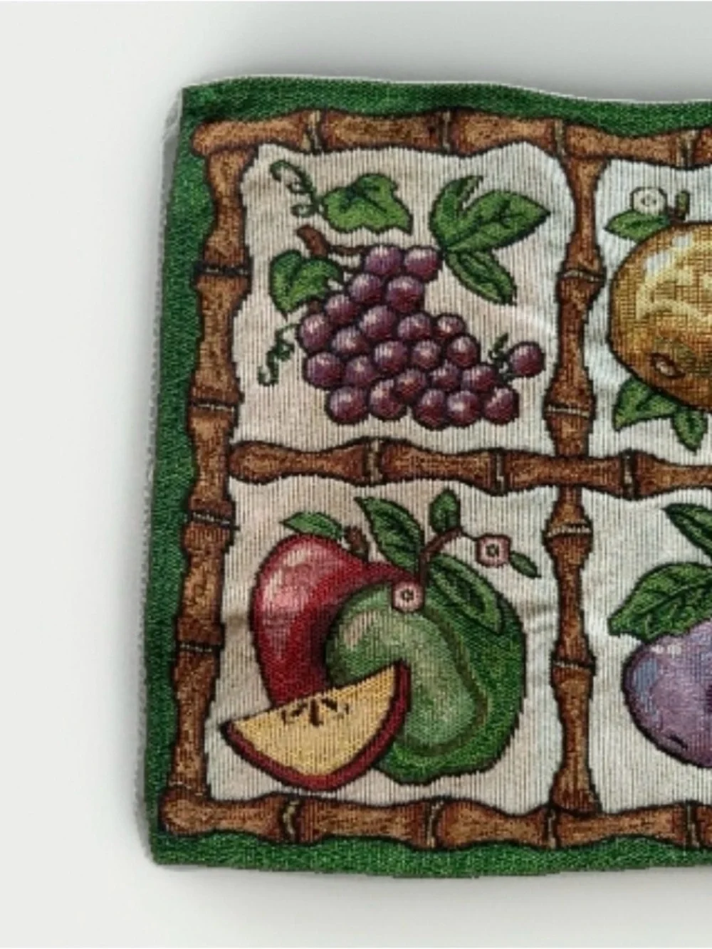 Vintage Woven Tapestry Placemats Set of 2 Fruit Bamboo Border Cottagecore